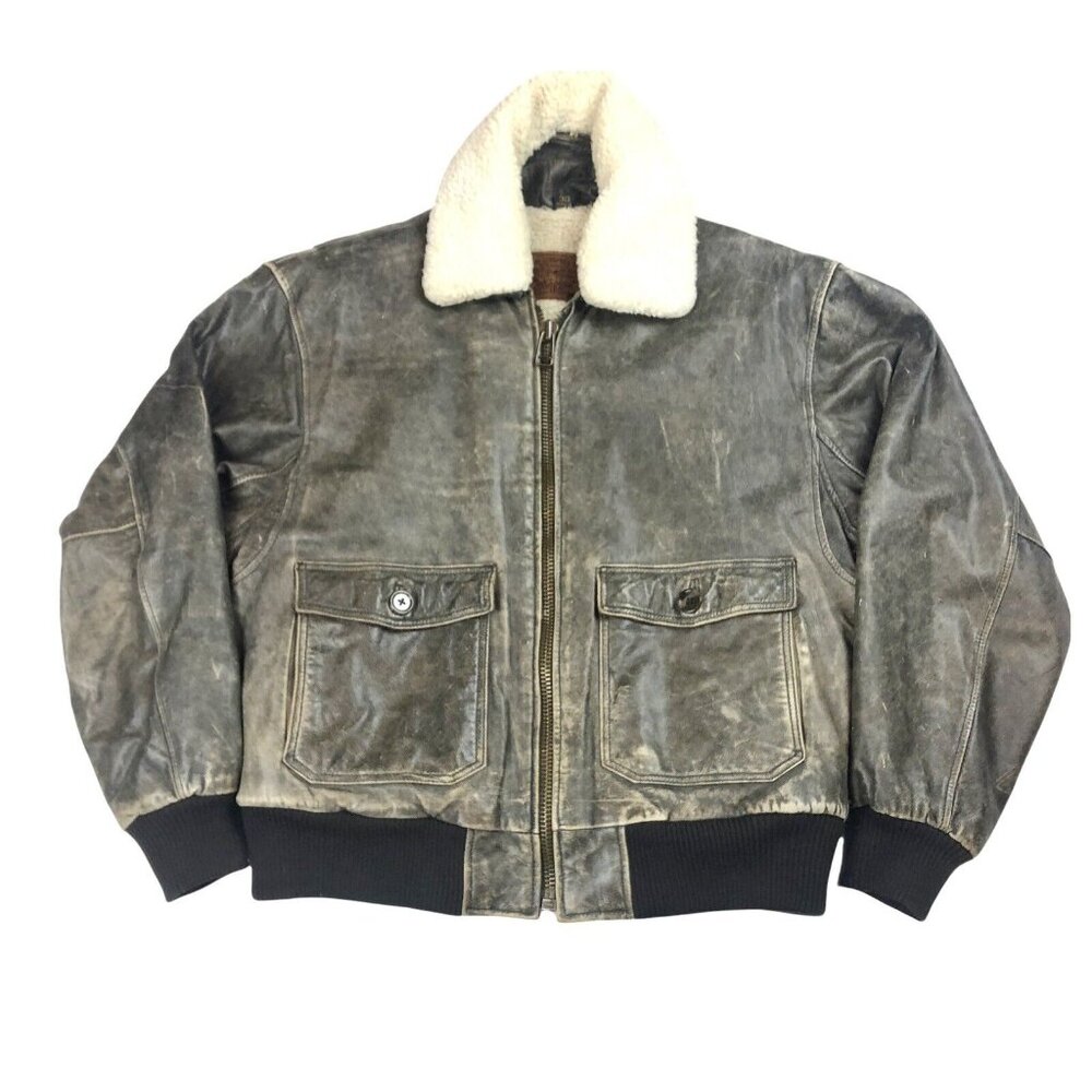 Levi Strauss Type G1 Brown Distressed Leather Sherpa Lined Bomber Jacket RARE 38
